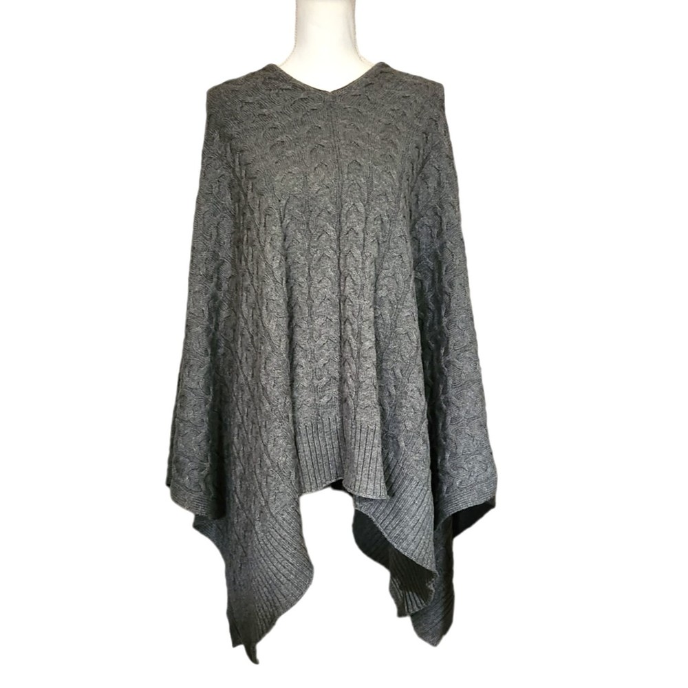 Lands' End Poncho Gray Wool Blend Cable Knit Womens Size S-M